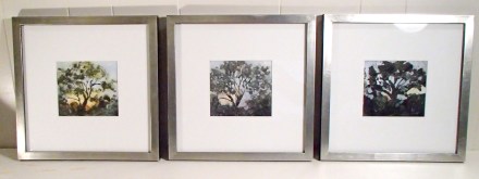 Cottonwood Triptych 12" square, framed. Artwork 5" x 5.25". Monotype with hand painting.