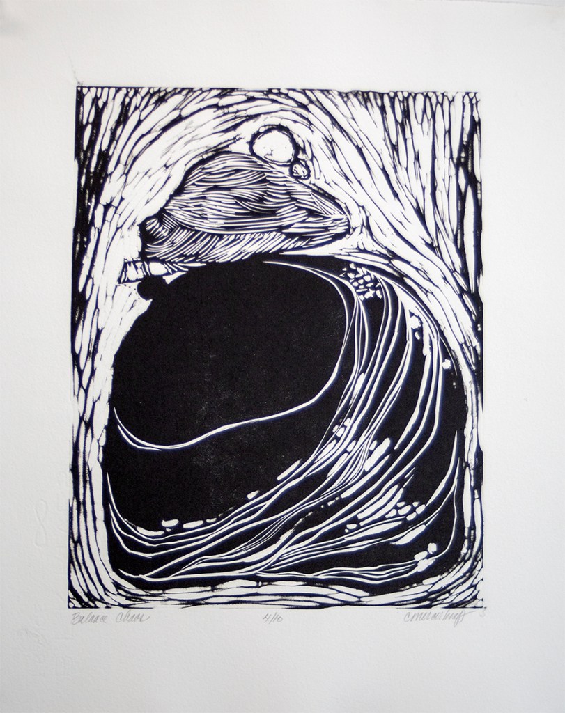 Rock Cairn, balance, linocut